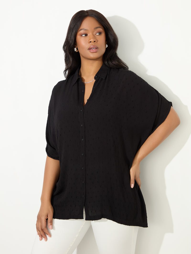 Petite Black Dobby Button Through Tunic