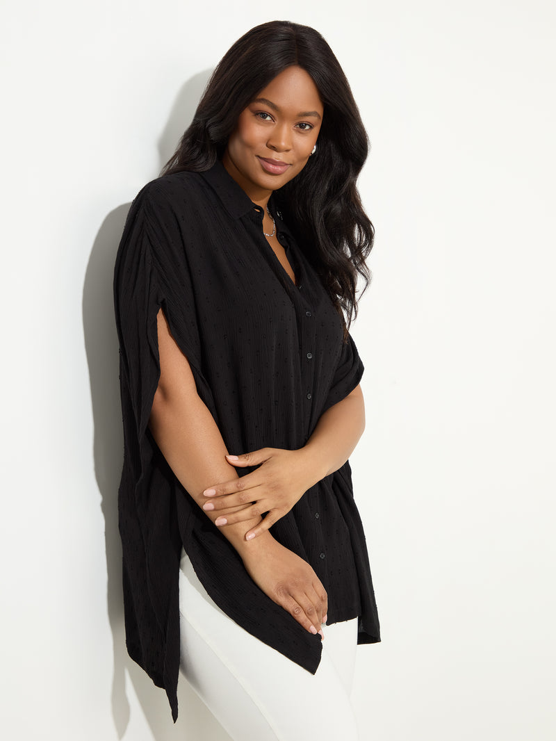 Petite Black Dobby Button Through Tunic