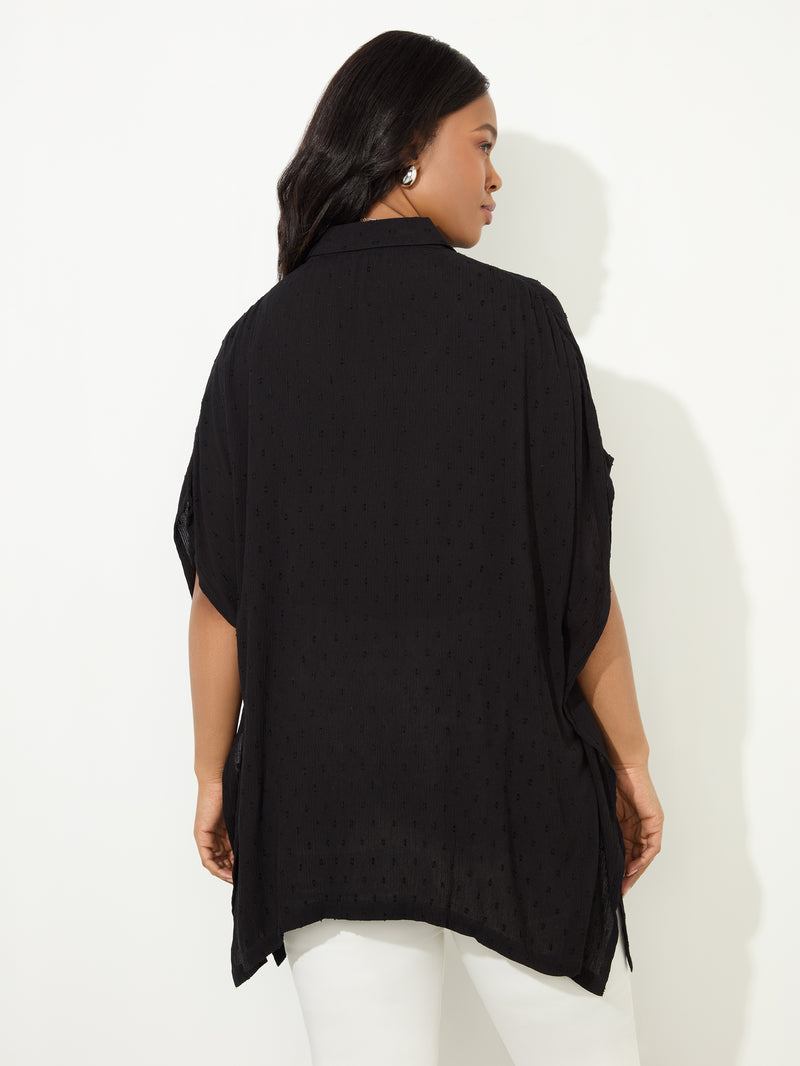 Petite Black Dobby Button Through Tunic