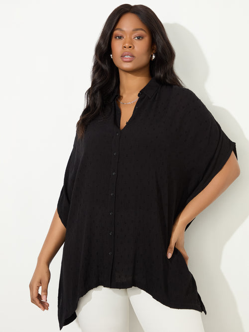 Black Dobby Button Through Tunic