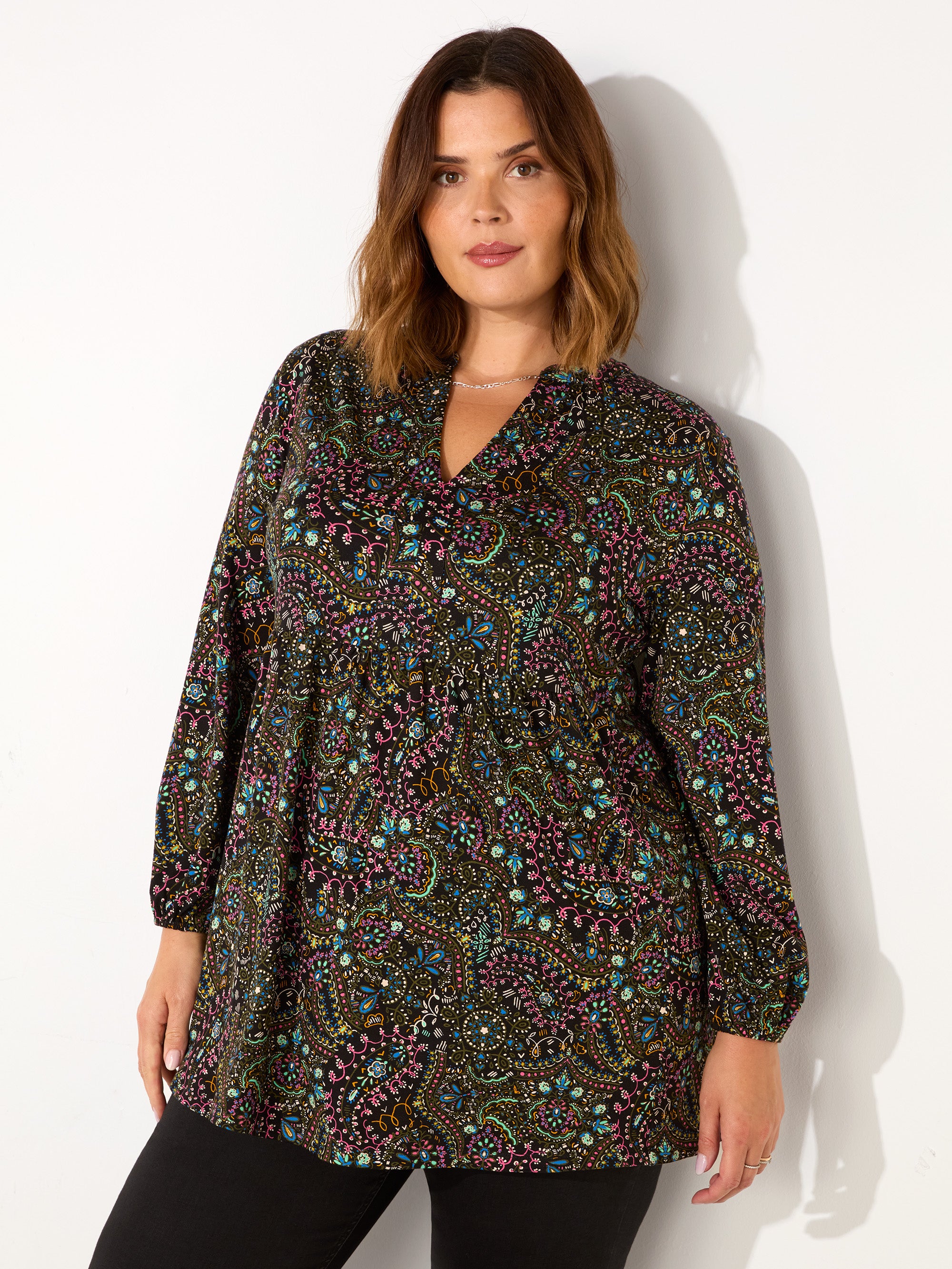 Multi Paisley Jersey Nehru Collar Tunic