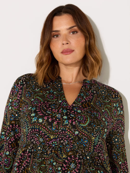 Multi Paisley Jersey Nehru Collar Tunic