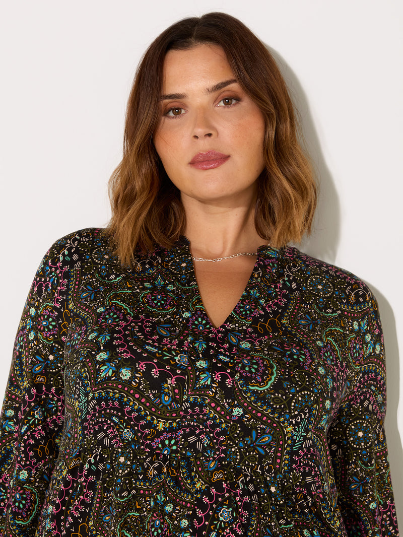 Multi Paisley Jersey Nehru Collar Tunic