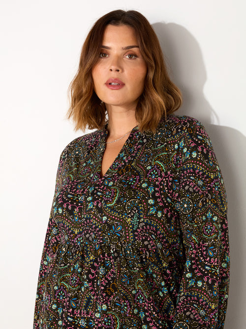 Multi Paisley Jersey Nehru Collar Tunic