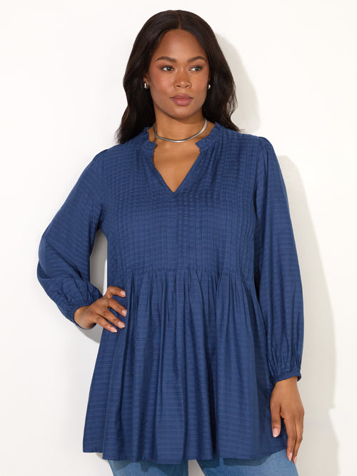 Blue Pintuck Tunic