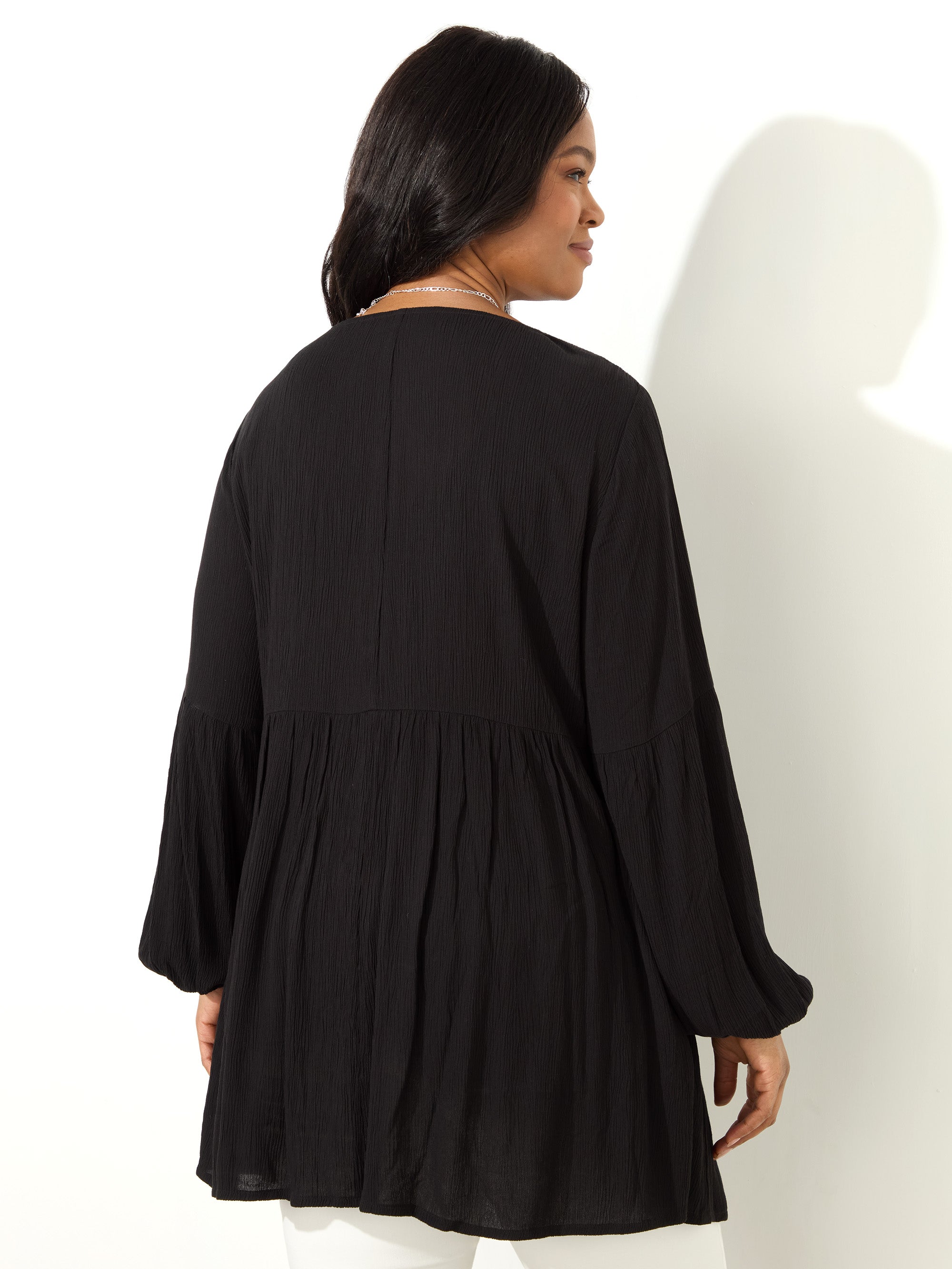 Petite Black Embroidered Viscose Crinkle Tunic