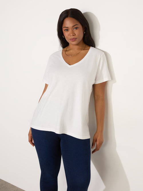 Ivory Cotton Slub V-Neck T-Shirt