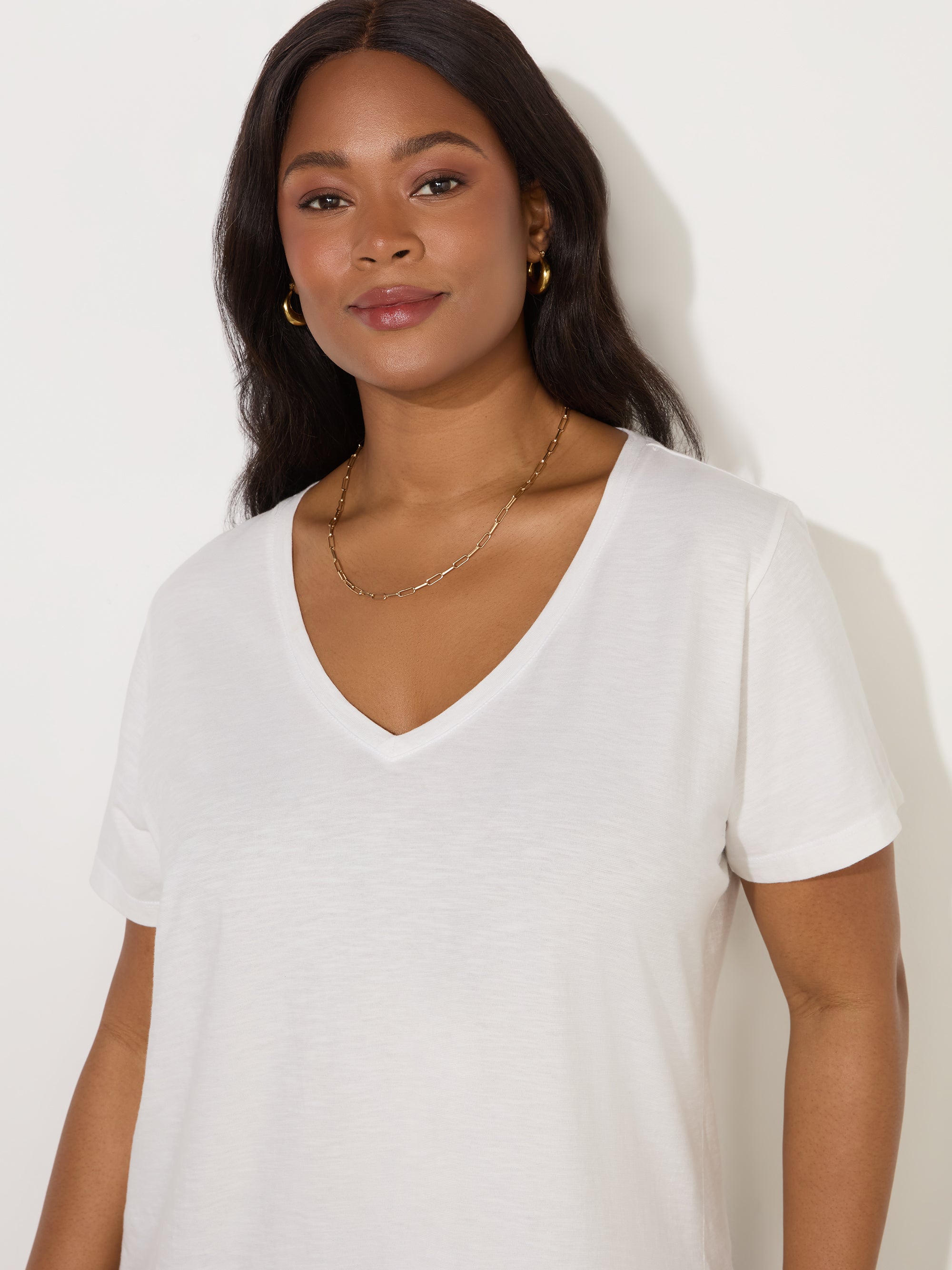 Ivory Cotton Slub V-Neck T-Shirt