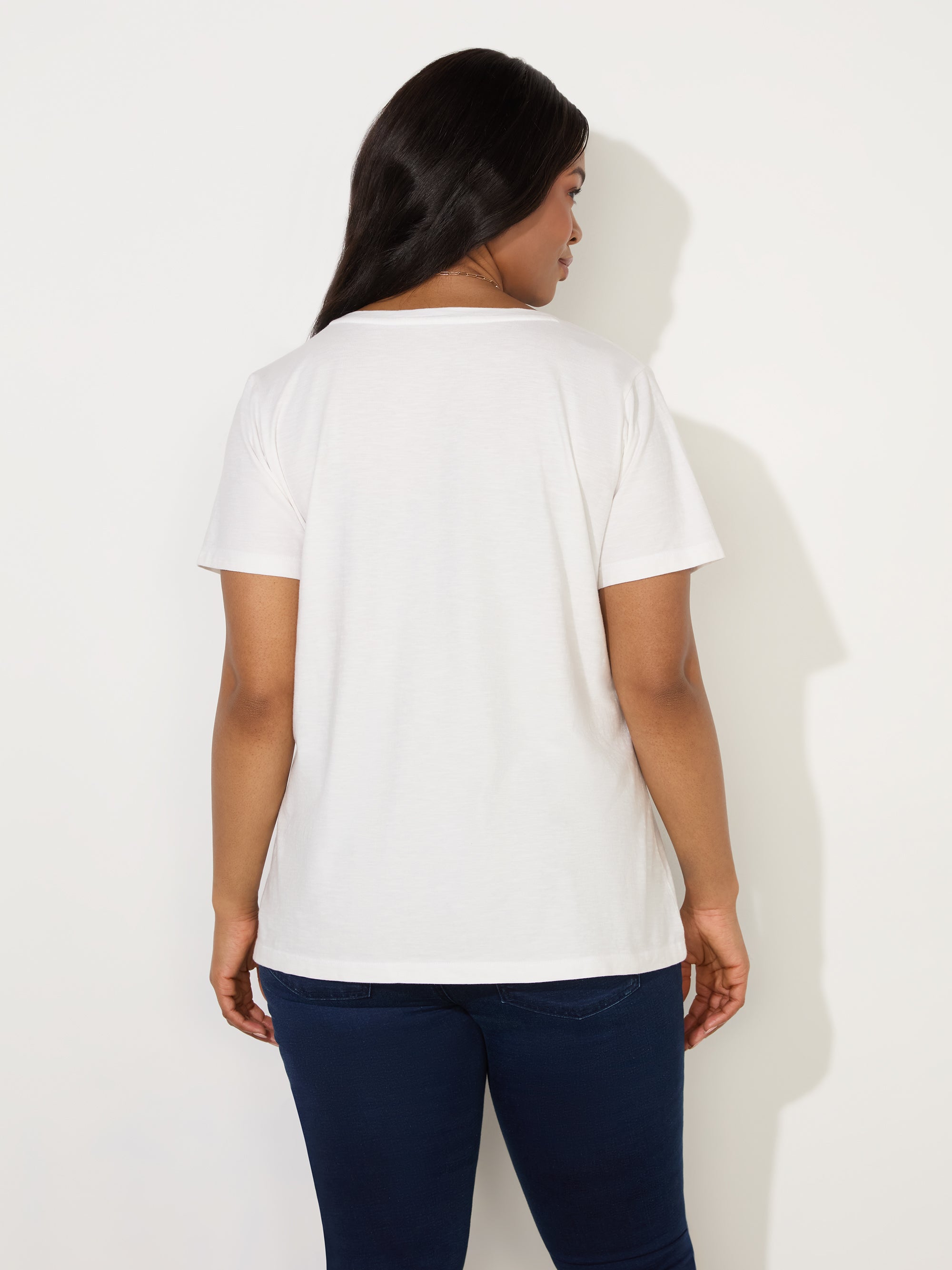 Ivory Cotton Slub V-Neck T-Shirt