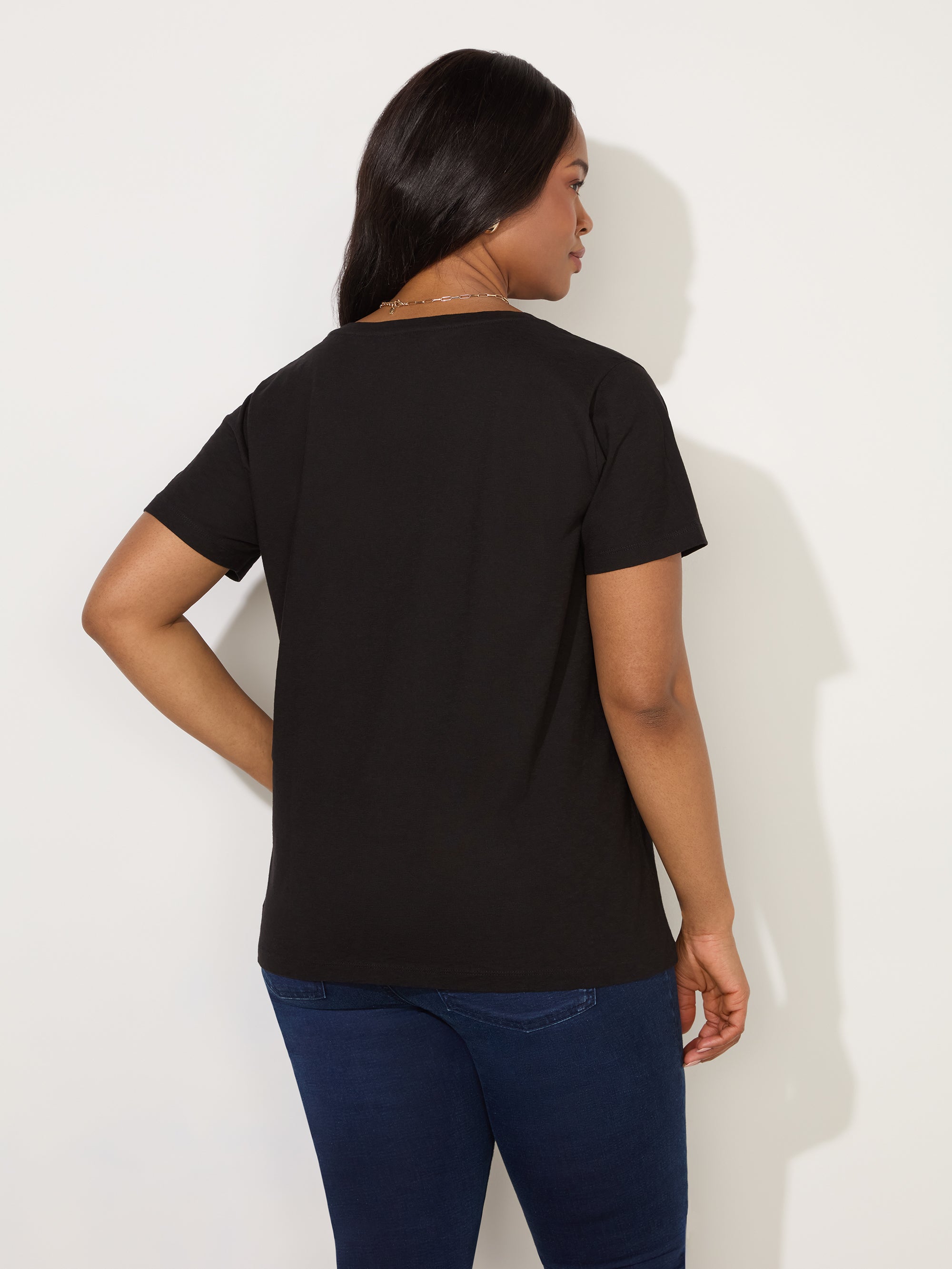 Black Cotton Slub V-Neck T-Shirt