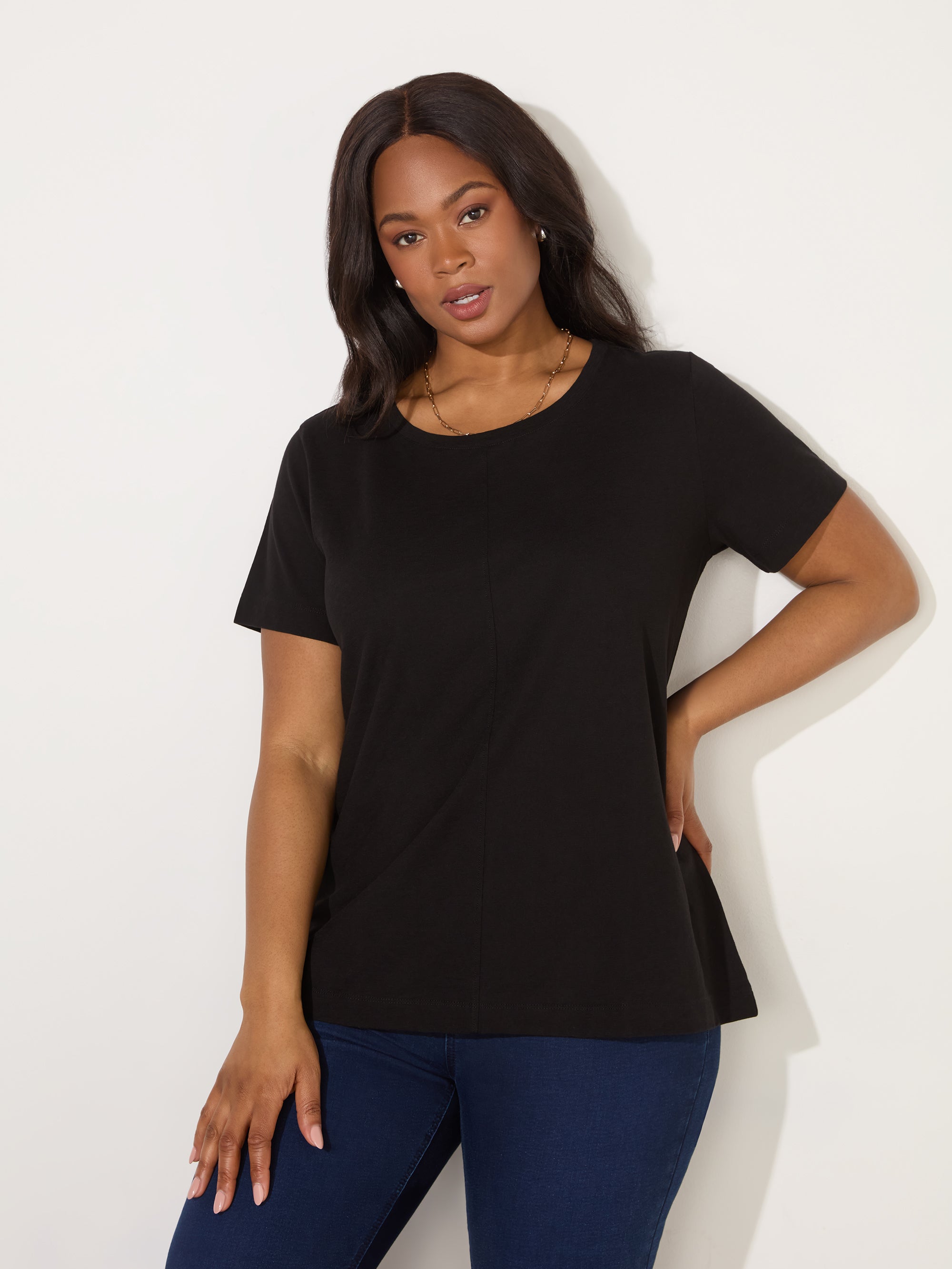 Black Cotton Slub Crew Neck T-Shirt