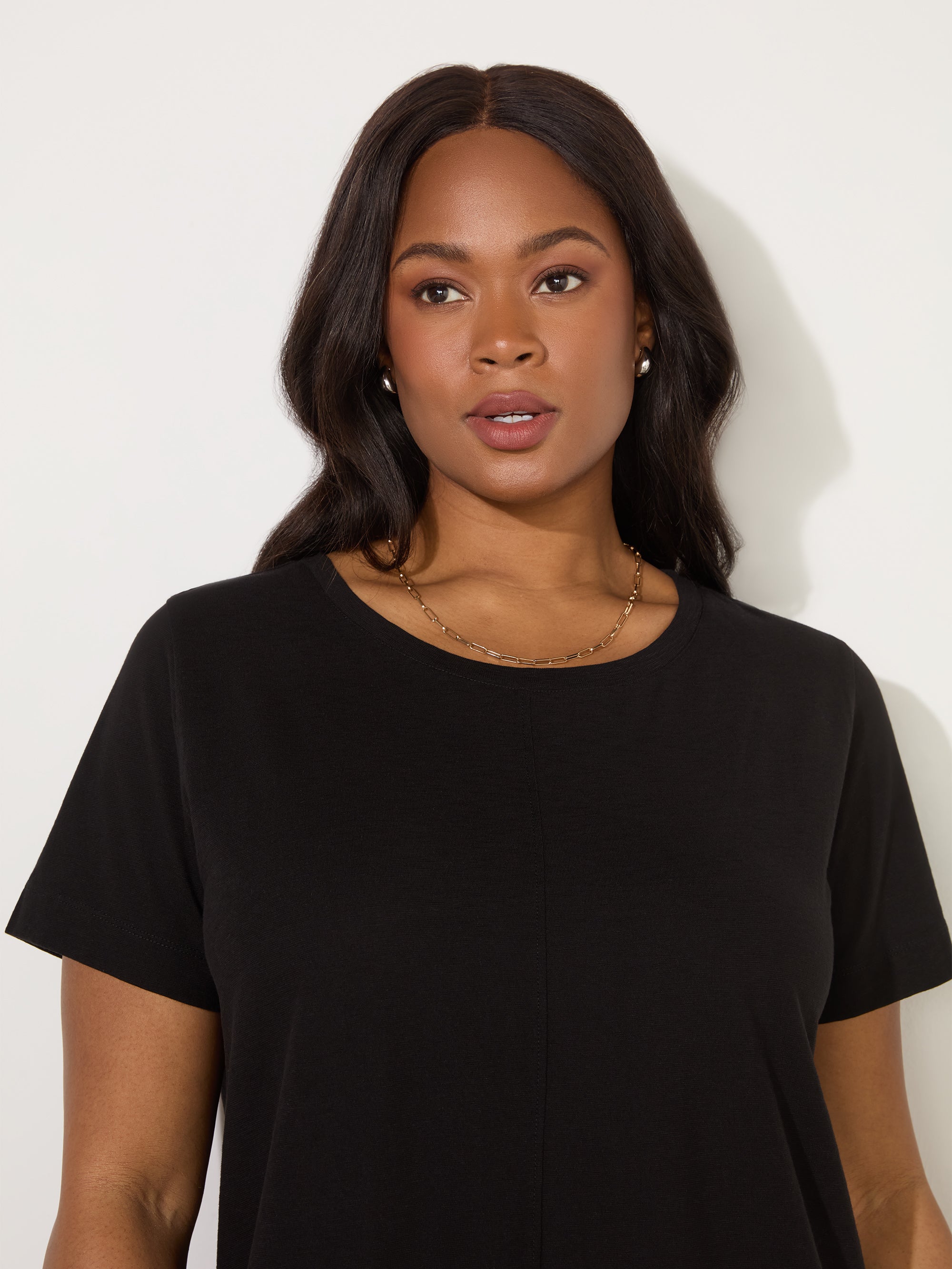 Black Cotton Slub Crew Neck T-Shirt