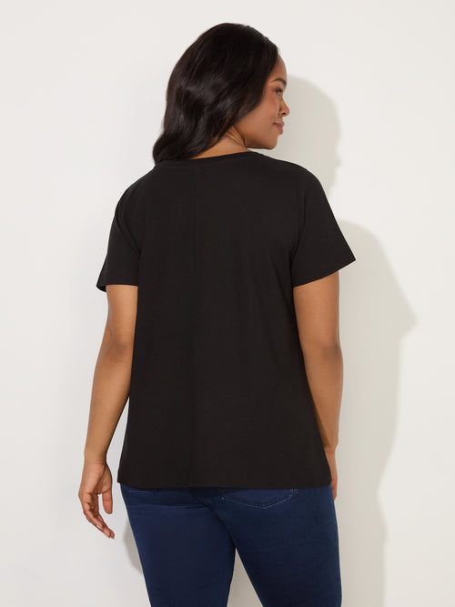 Black Cotton Slub Crew Neck T-Shirt