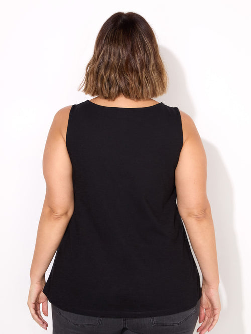 Black Round Cotton Slub Neck Vest