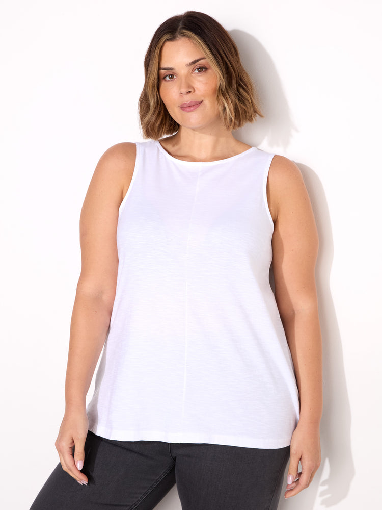 White Round Cotton Slub Neck Vest