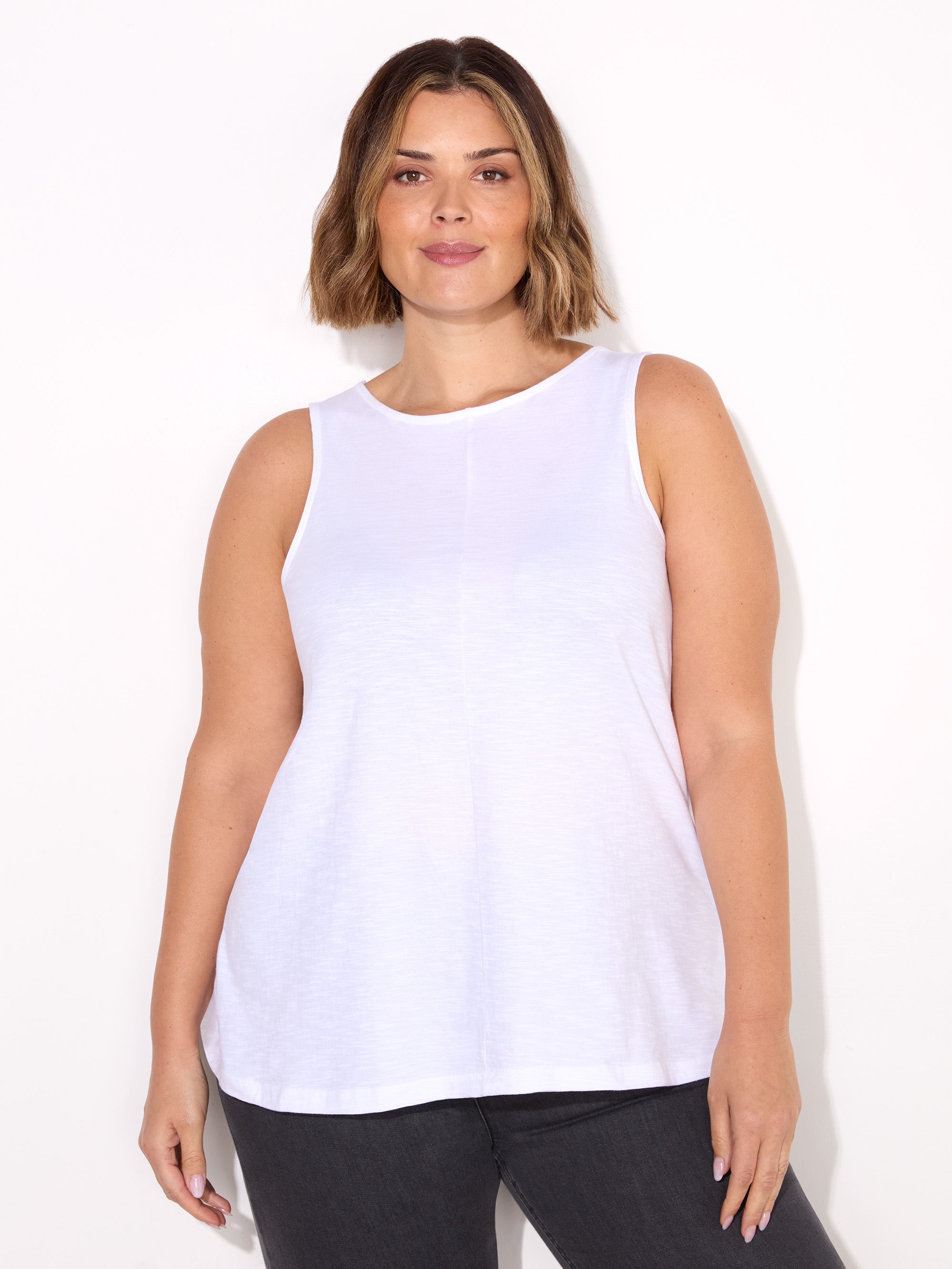 White Round Cotton Slub Neck Vest