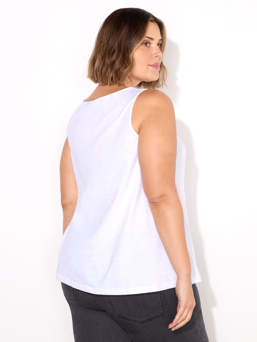 White Round Cotton Slub Neck Vest