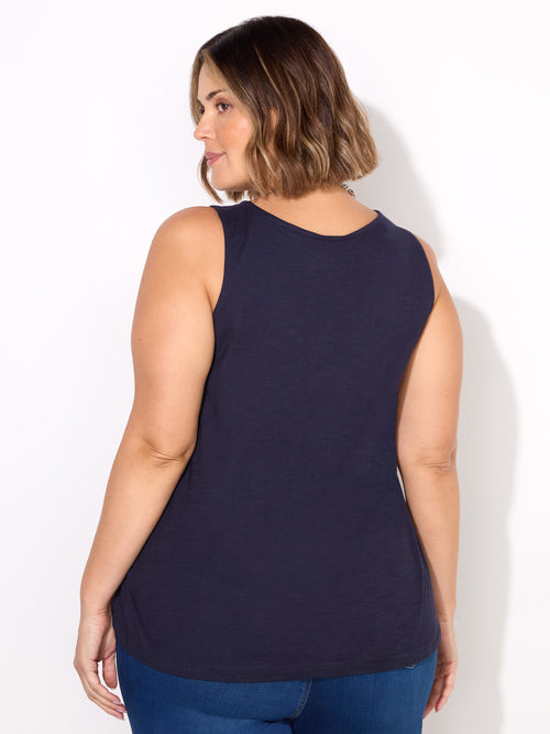 Navy Round Cotton Slub Neck Vest