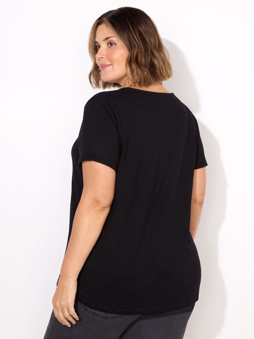 Black Cotton Slub V-Neck T-Shirt