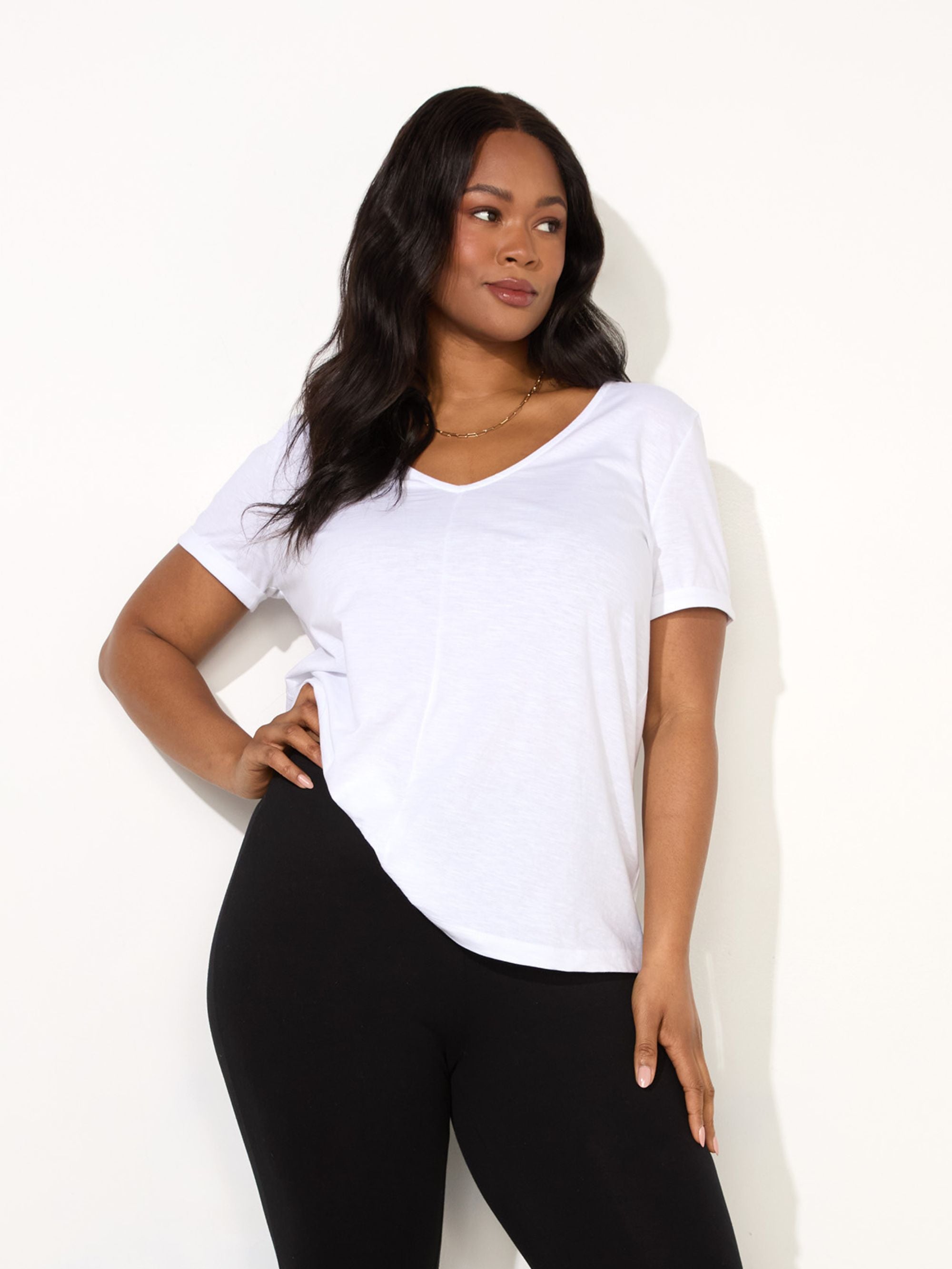 White Cotton Slub V-Neck T-Shirt