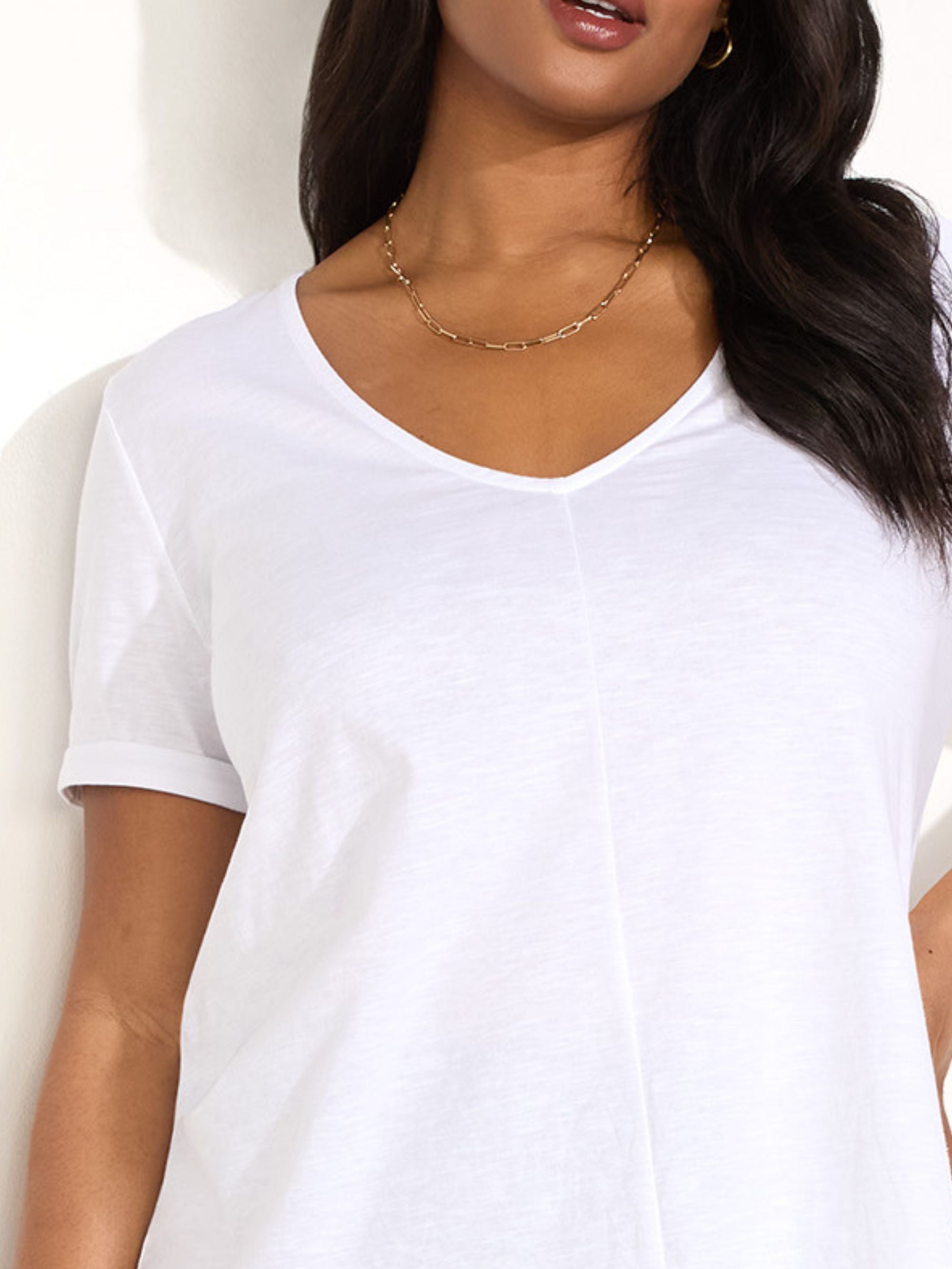 White Cotton Slub V-Neck T-Shirt