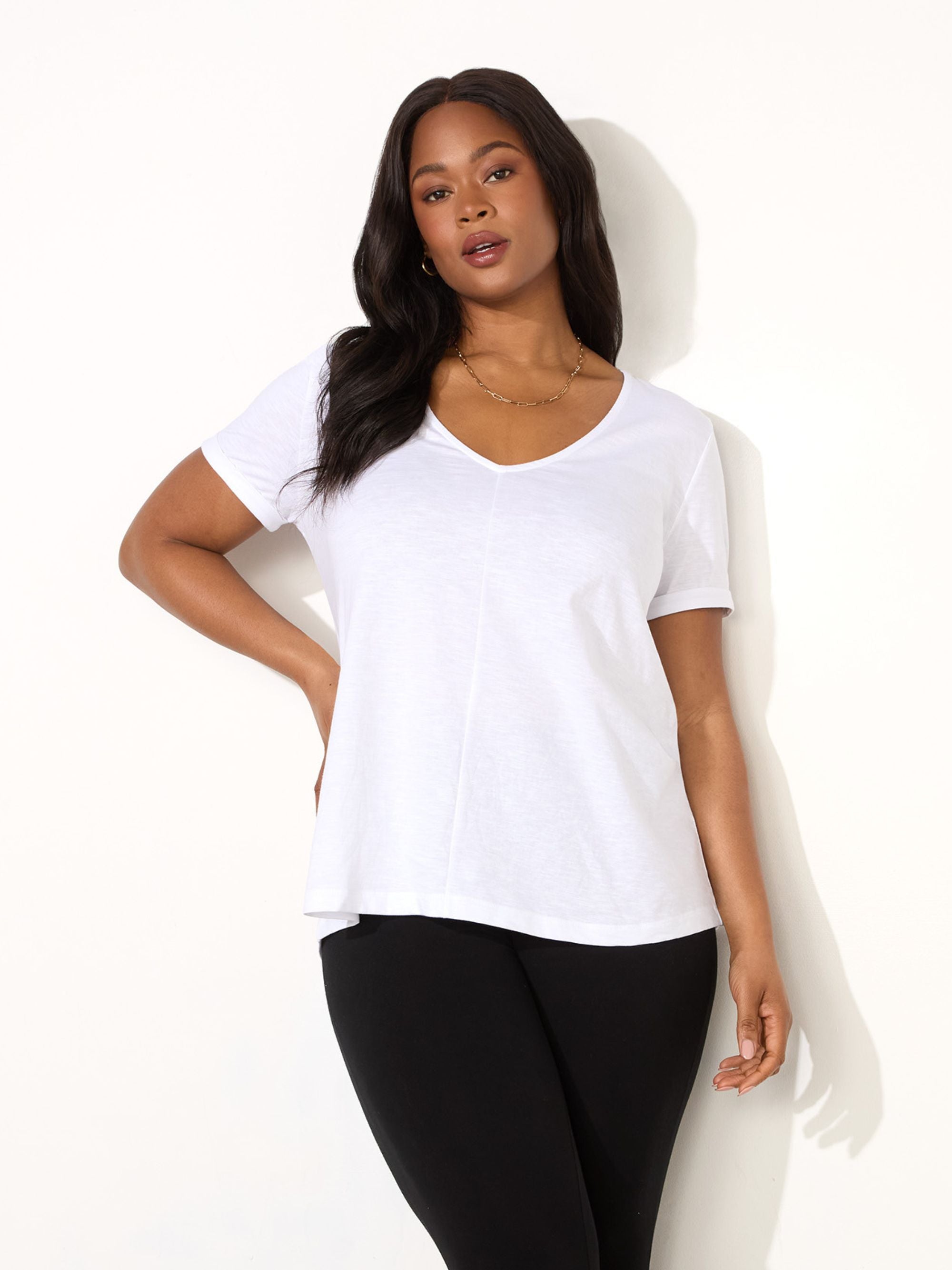 White Cotton Slub V-Neck T-Shirt