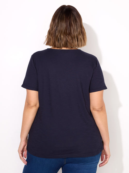 Navy Cotton Slub V-Neck T-Shirt