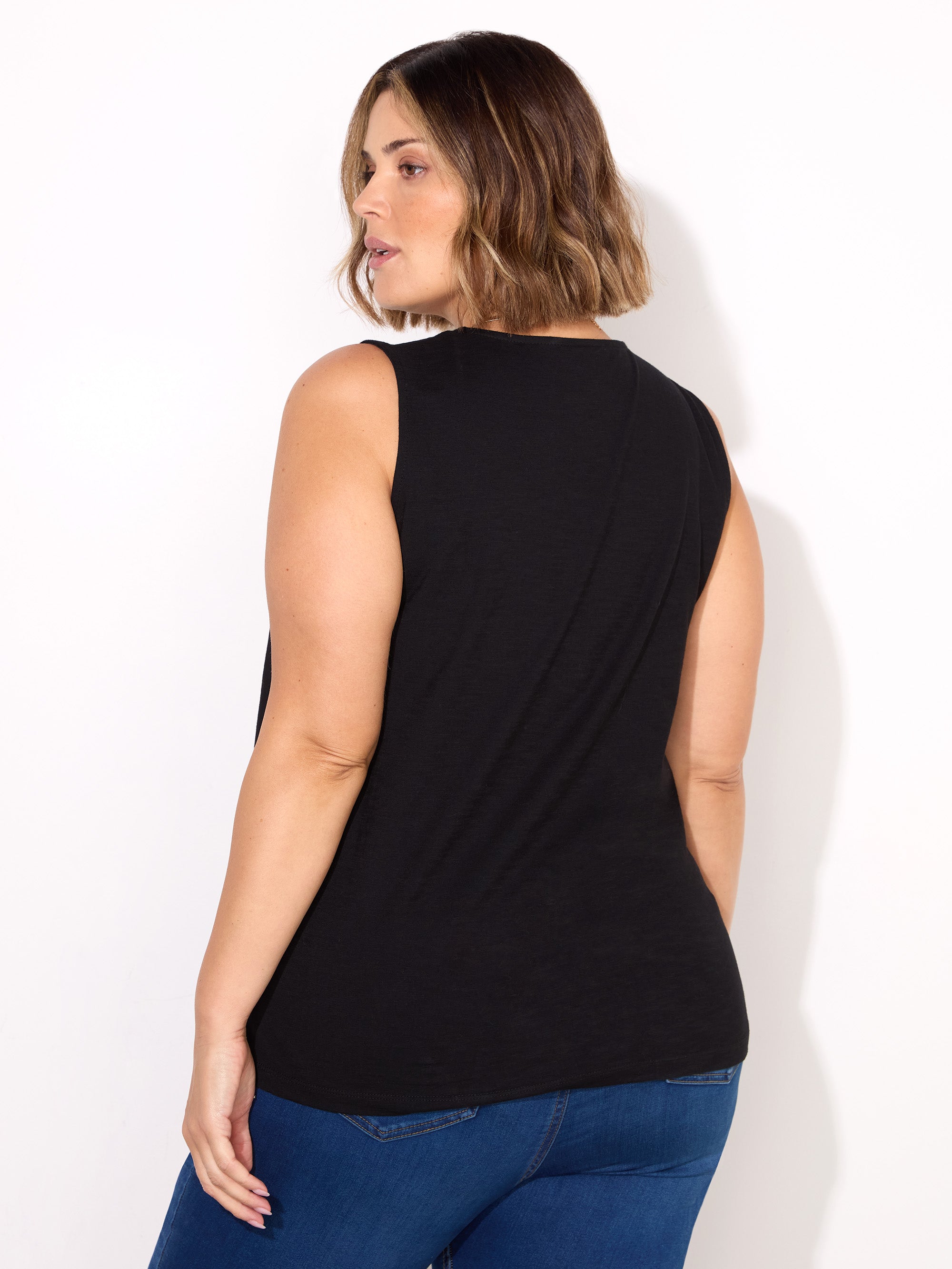 Black Cotton Slub V-Neck Vest