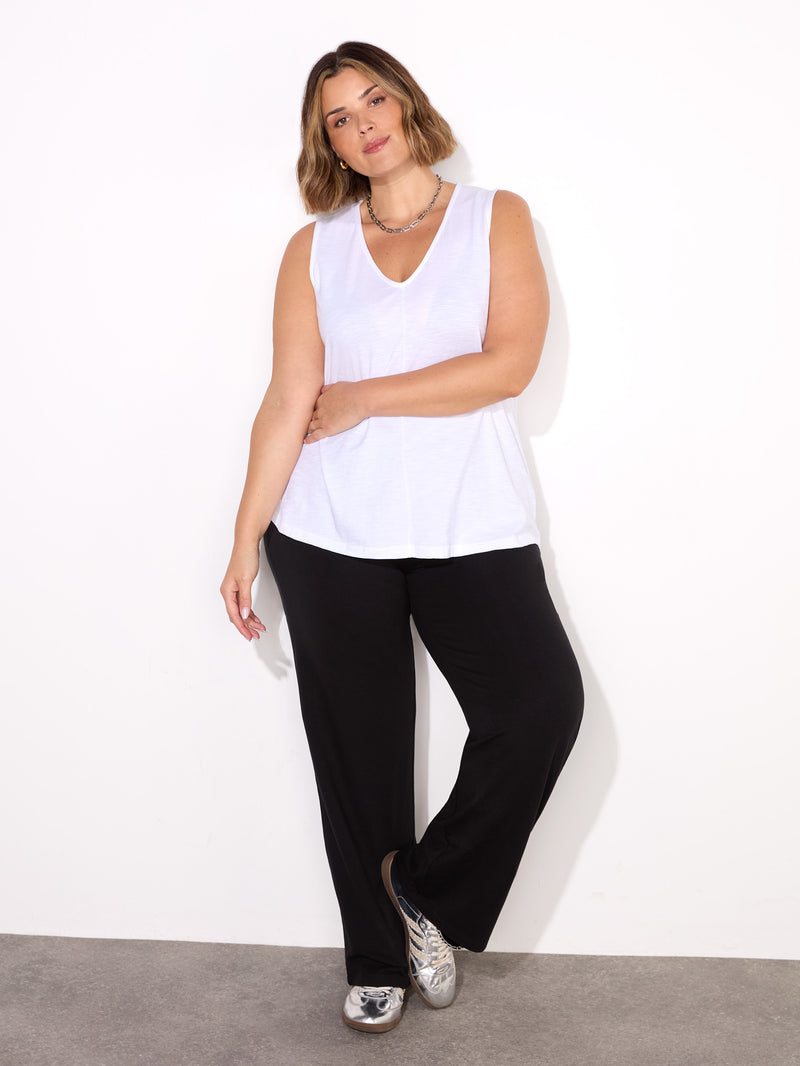 White Cotton Slub V Neck Vest