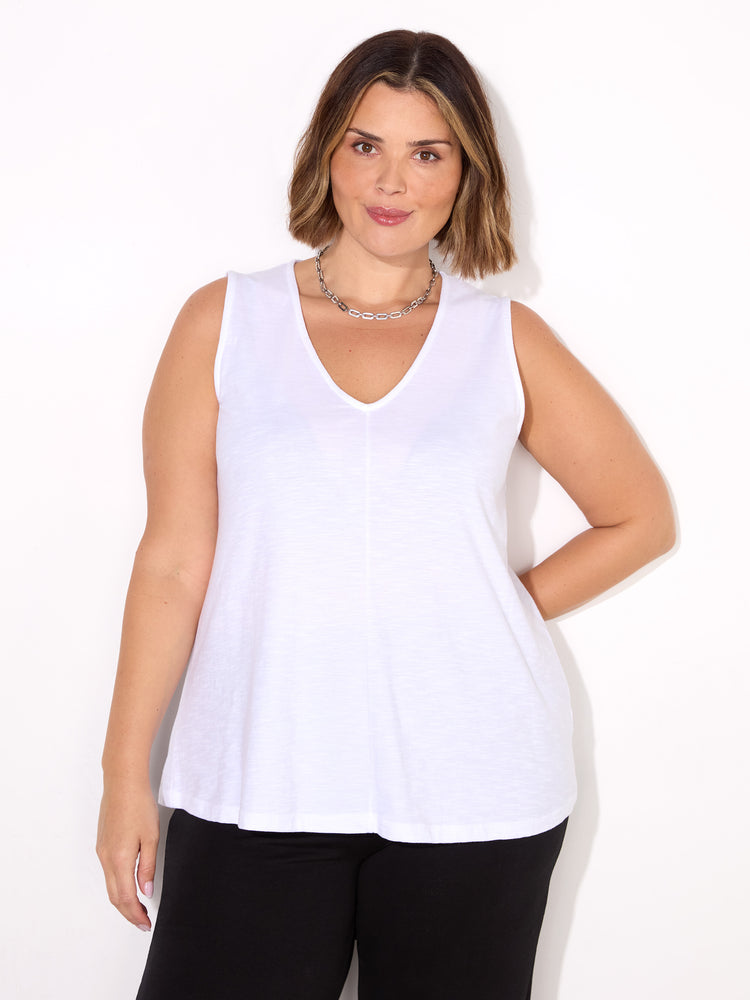 White Cotton Slub V Neck Vest