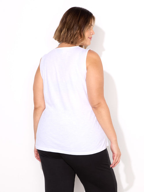 White Cotton Slub V Neck Vest