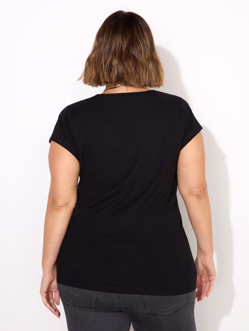 Black Cotton Slub Scoop Neck T-Shirt