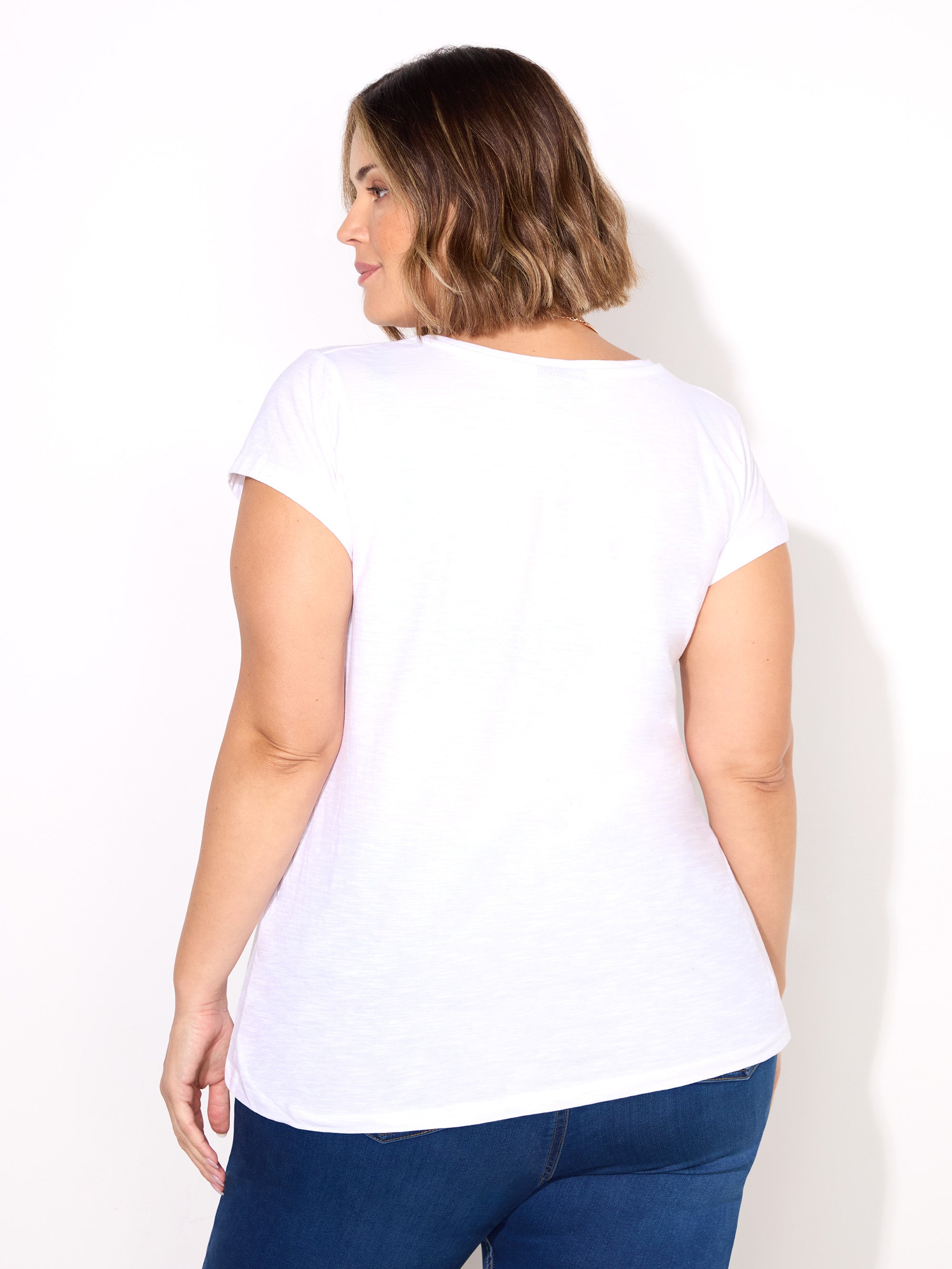 White Cotton Slub Scoop Neck T-Shirt