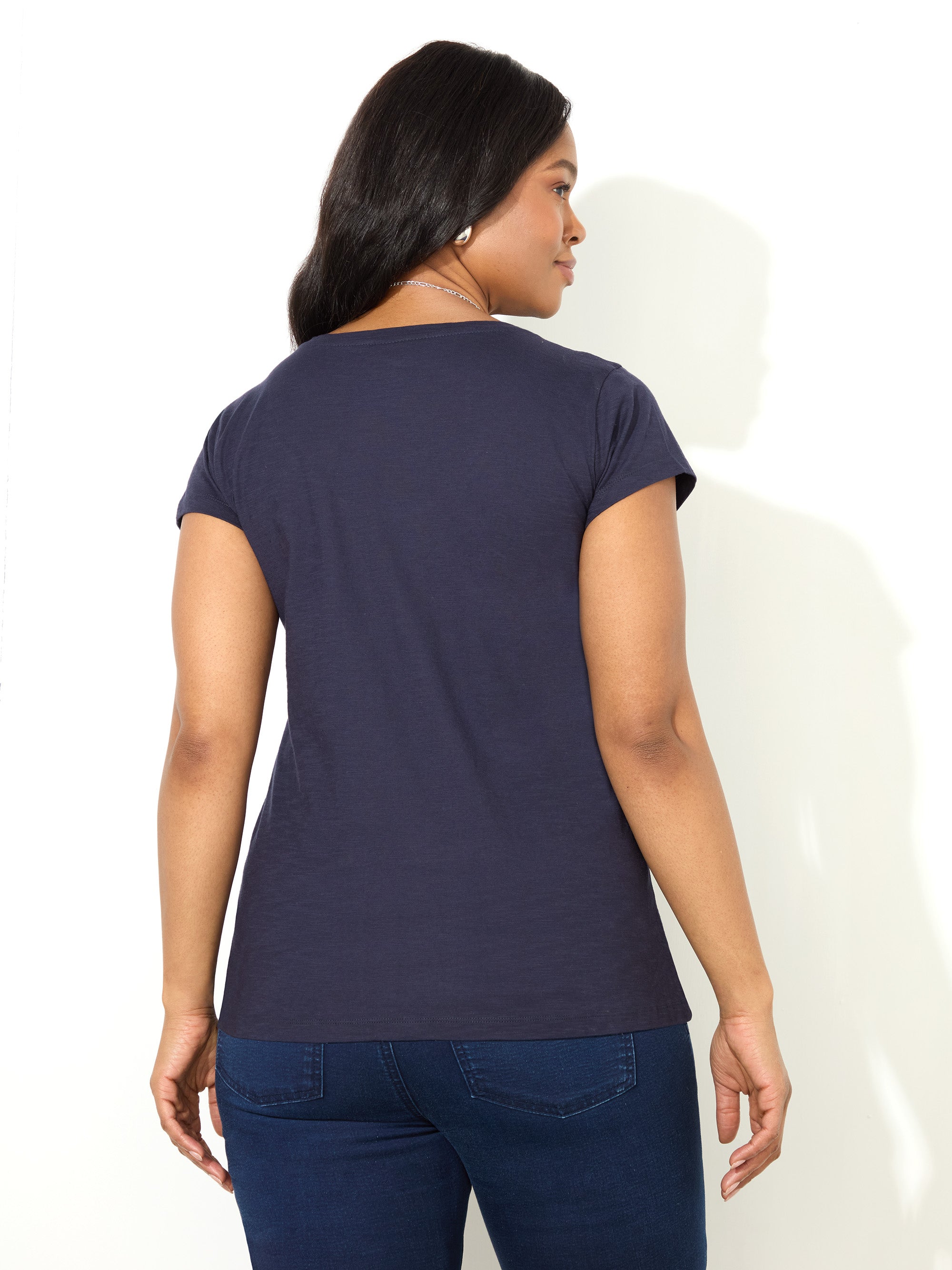 Navy Cotton Slub Scoop Neck T-Shirt