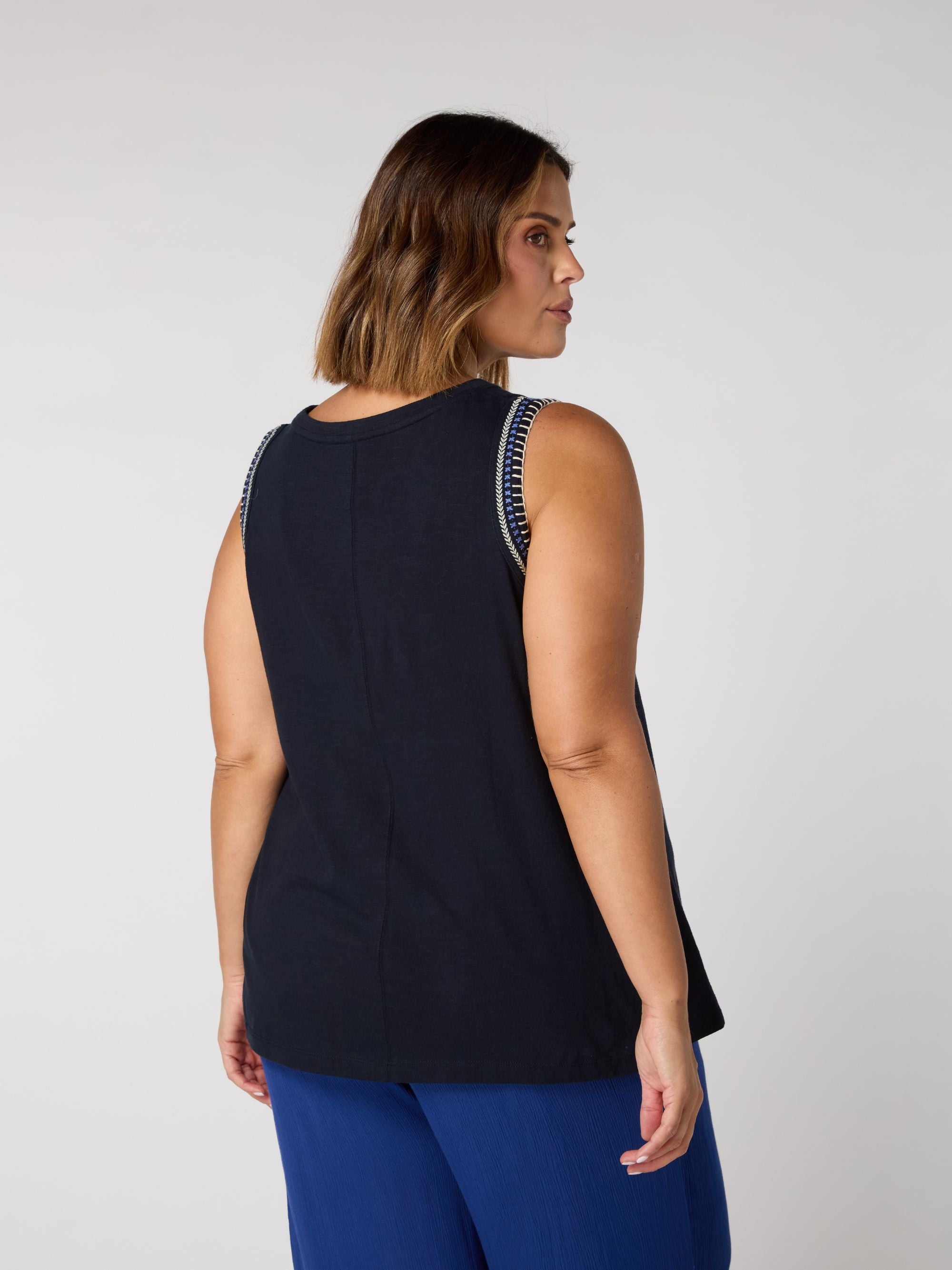 Navy Jersey Embroidered Vest