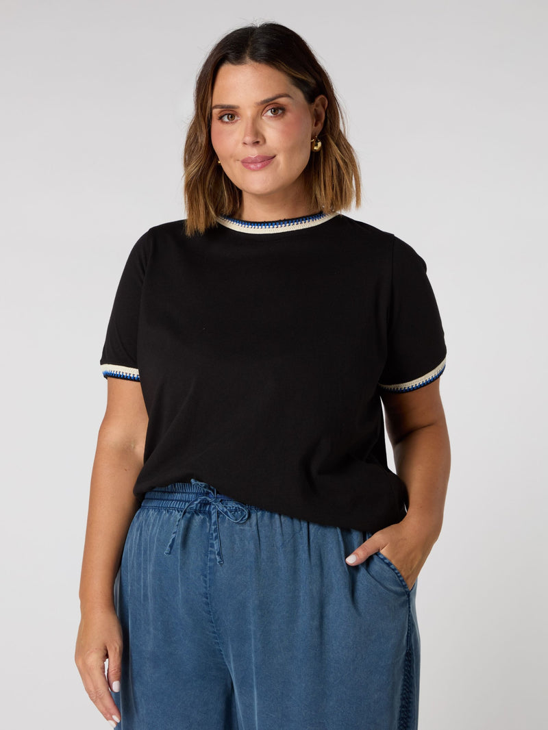 Black Crochet Trim T-Shirt