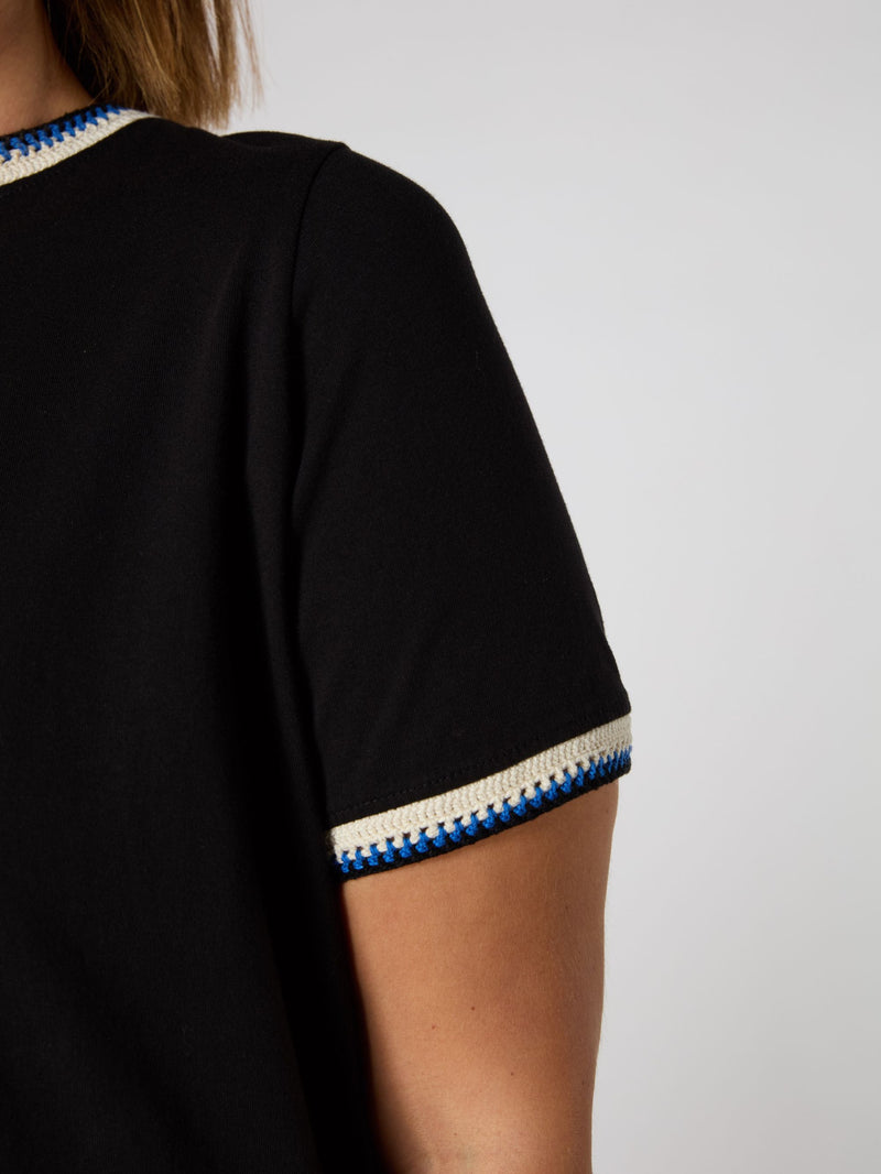 Black Crochet Trim T-Shirt