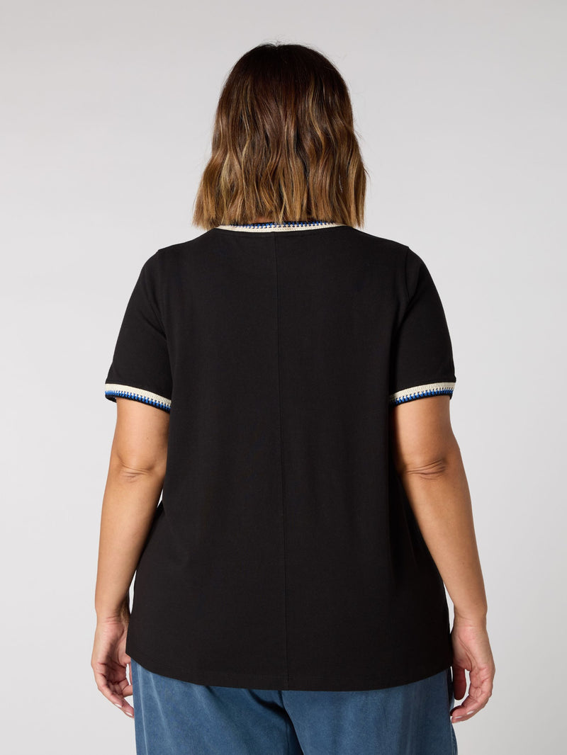 Black Crochet Trim T-Shirt