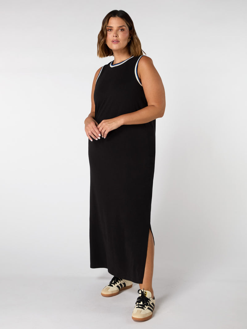 Black Crochet Trim Dress