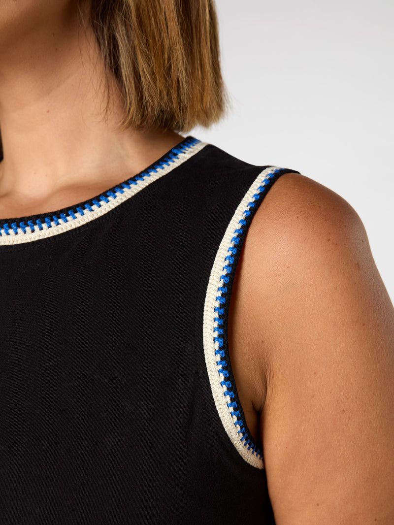 Black Crochet Trim Dress