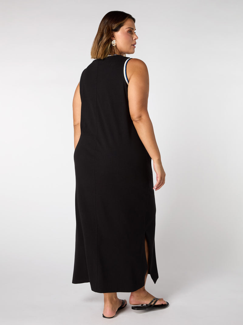 Black Crochet Trim Dress
