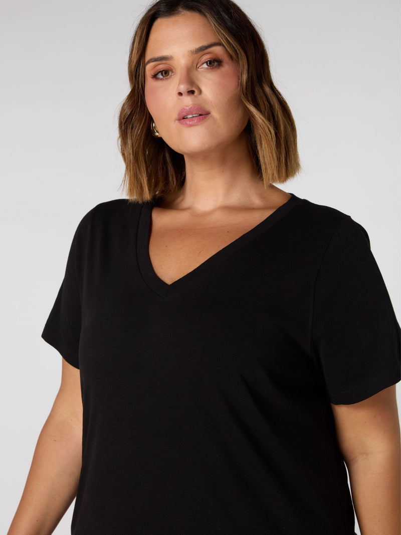 Black Cotton Slub T-Shirt Dress