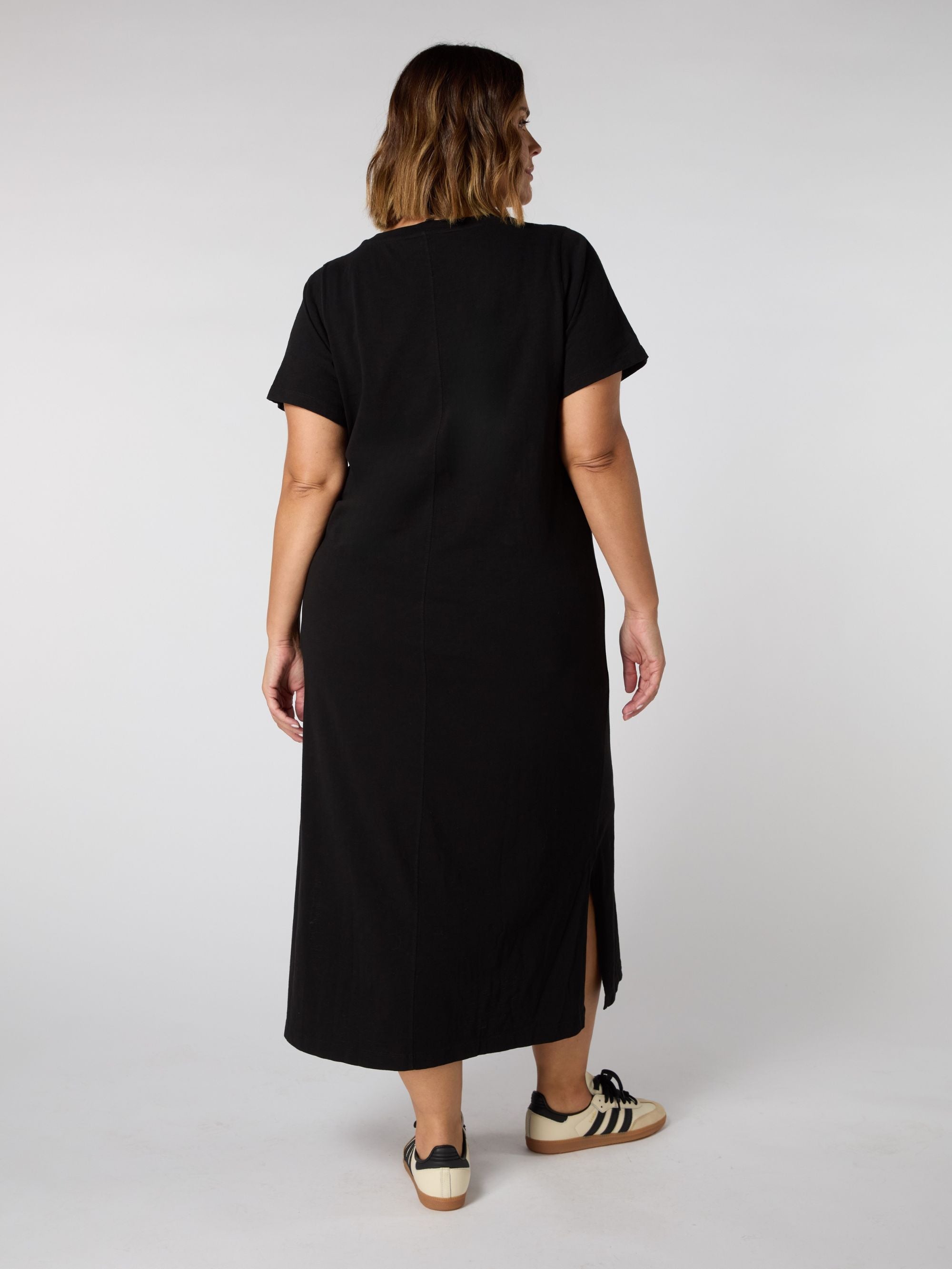 Black Cotton Slub T-Shirt Dress