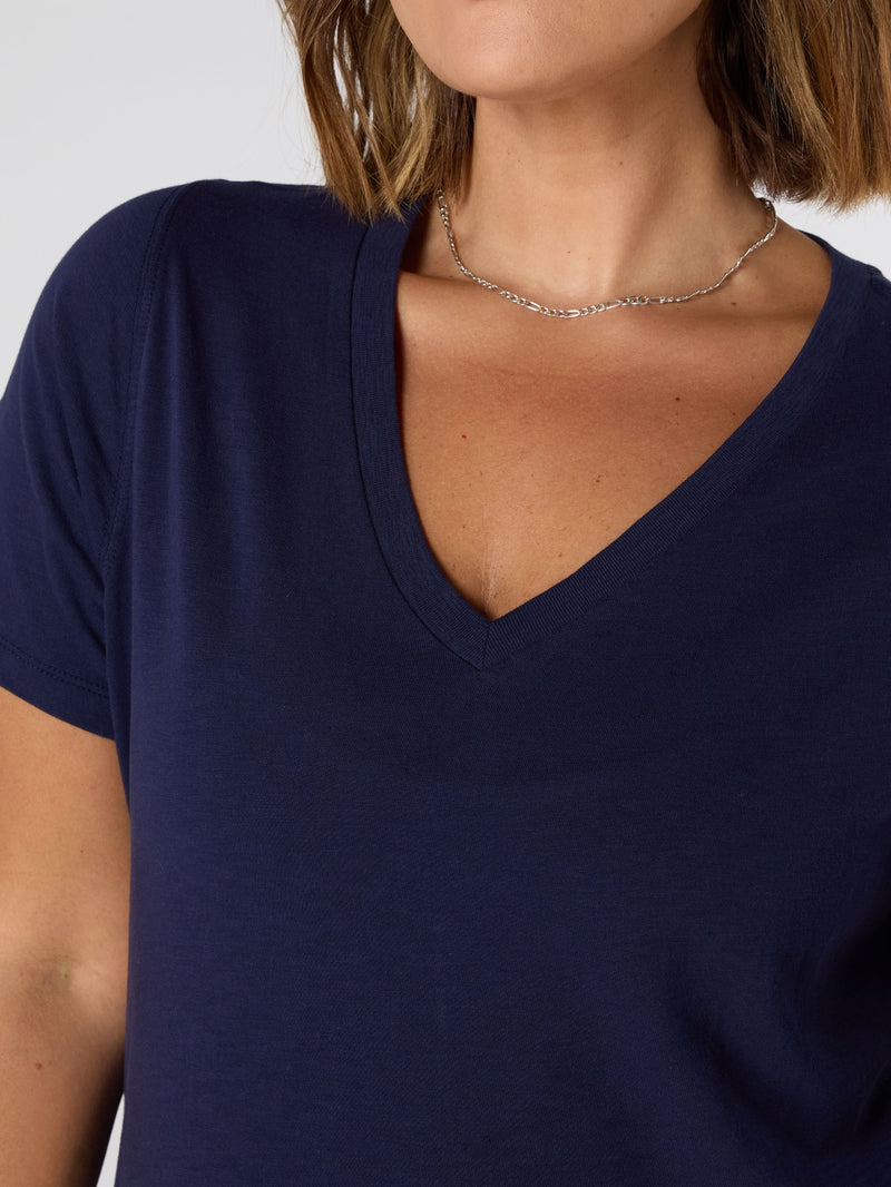 Navy Cotton Slub T-Shirt Dress