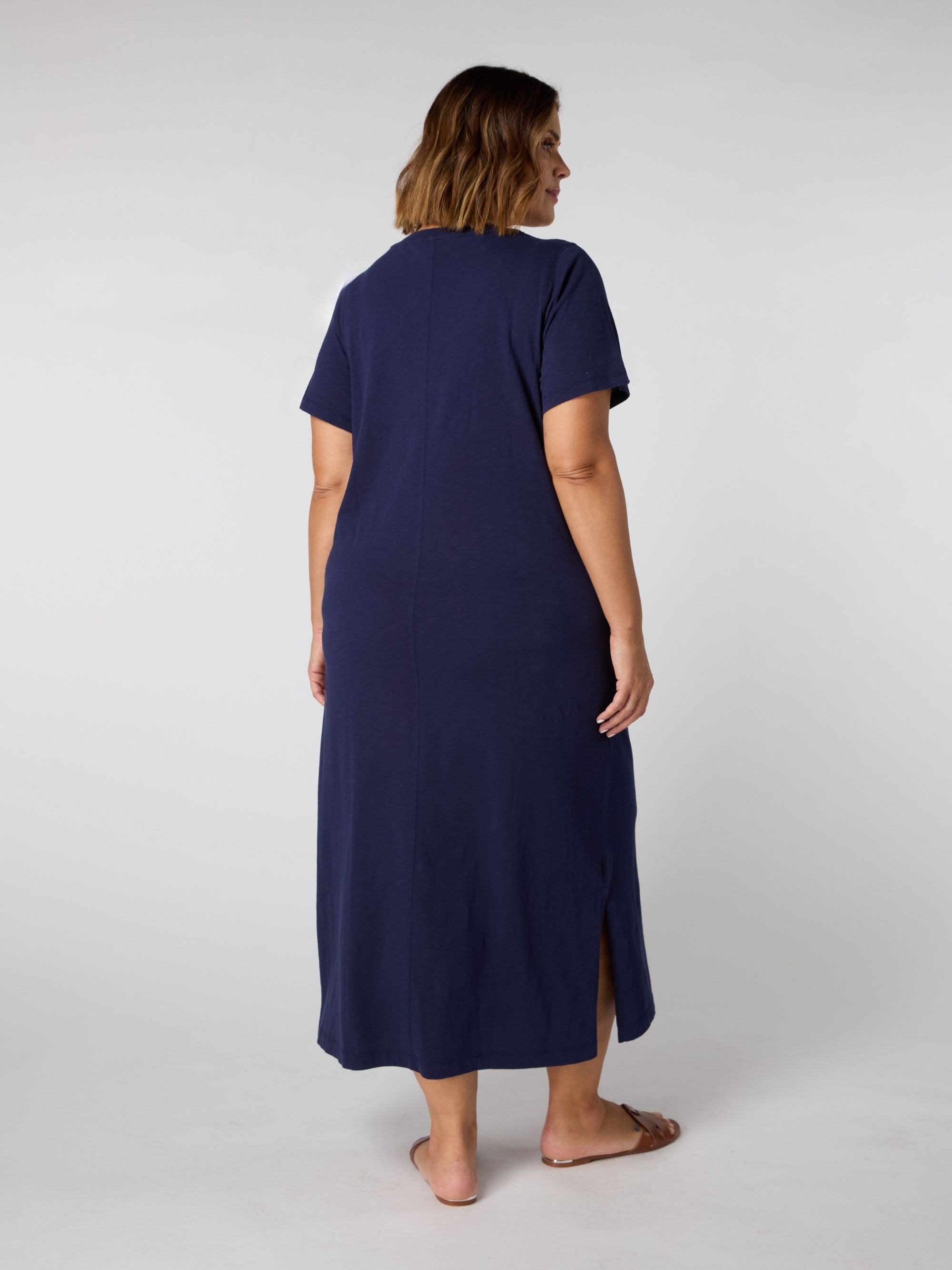 Navy Cotton Slub T-Shirt Dress