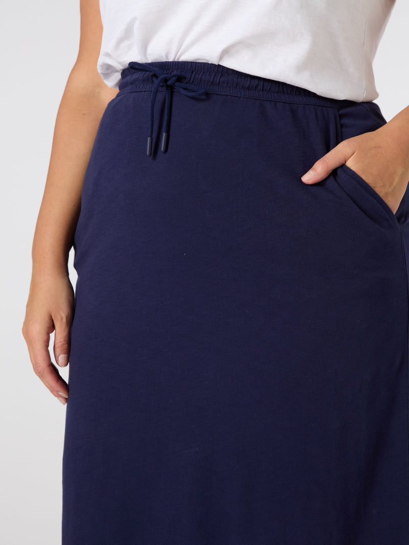 Navy Jersey Midi Skirt