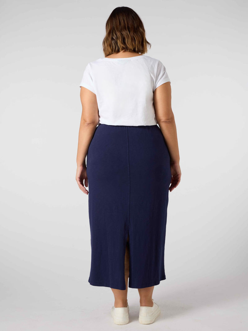 Navy Jersey Midi Skirt