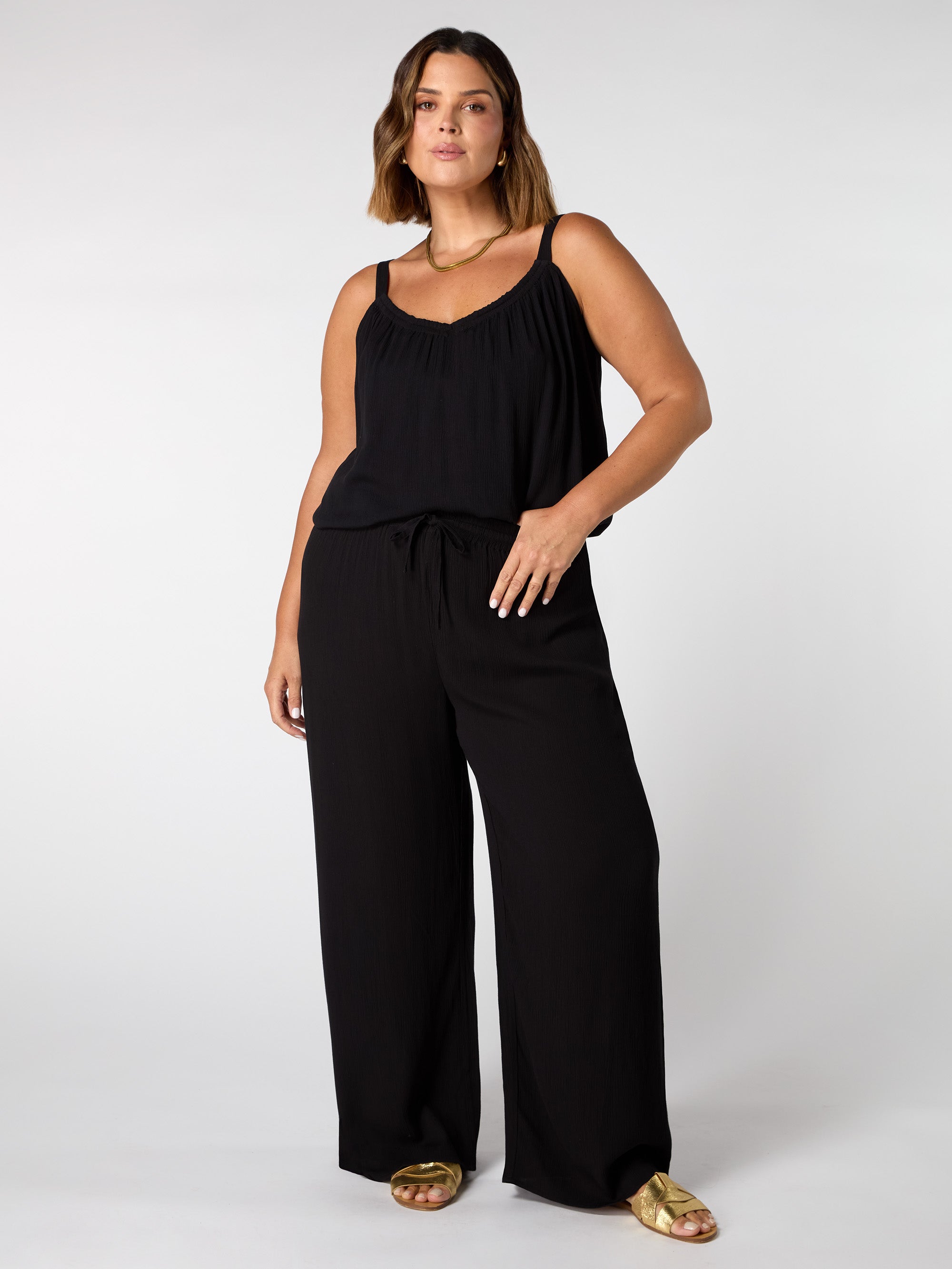 Black Crinkle Gathered Cami