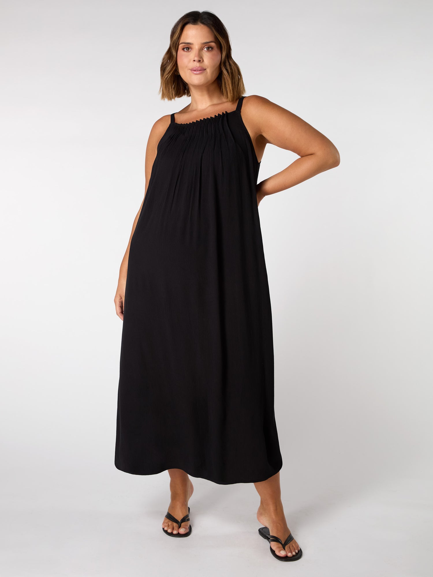 Black Crinkle Strappy Dress