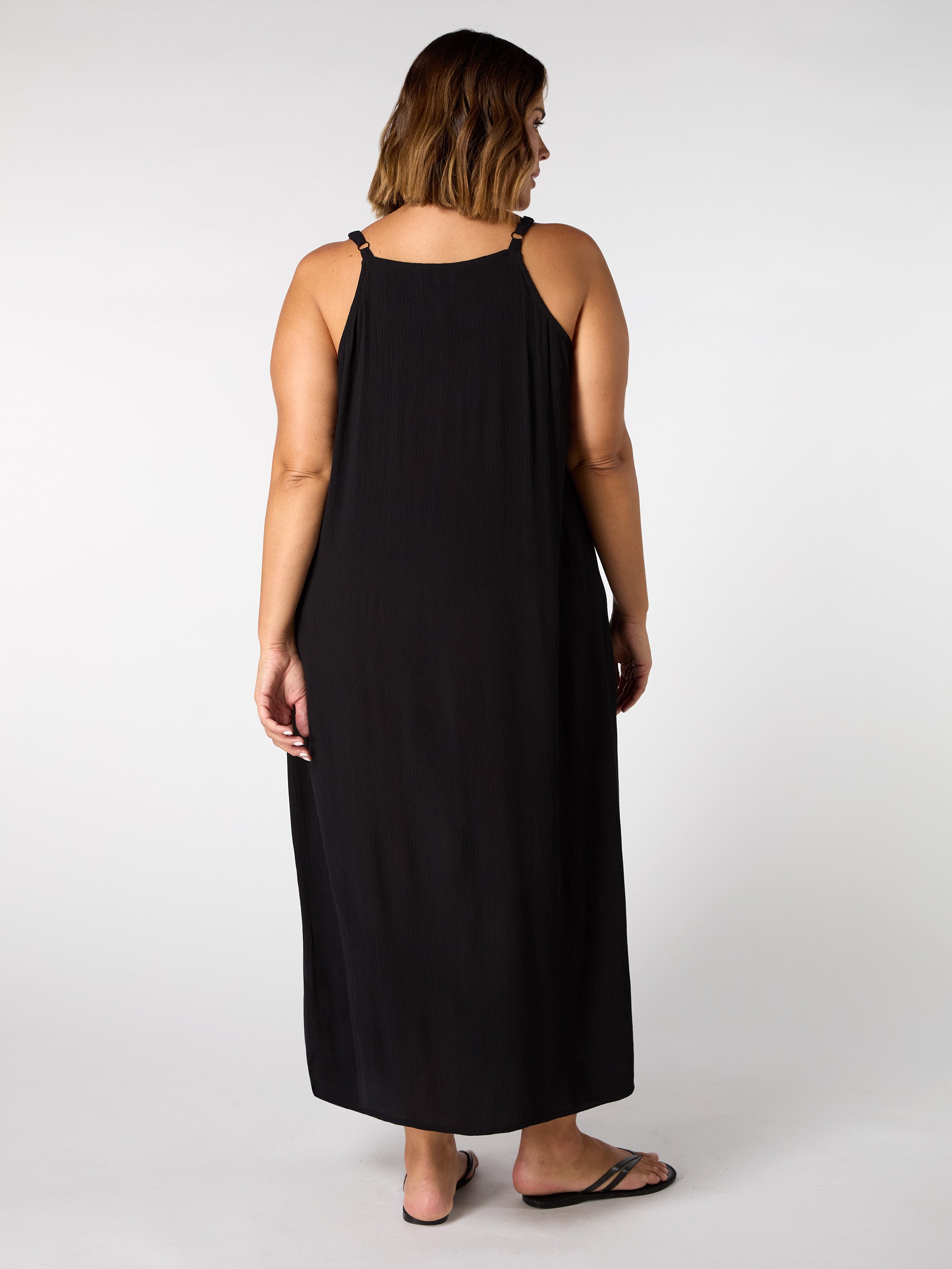 Black Crinkle Strappy Dress